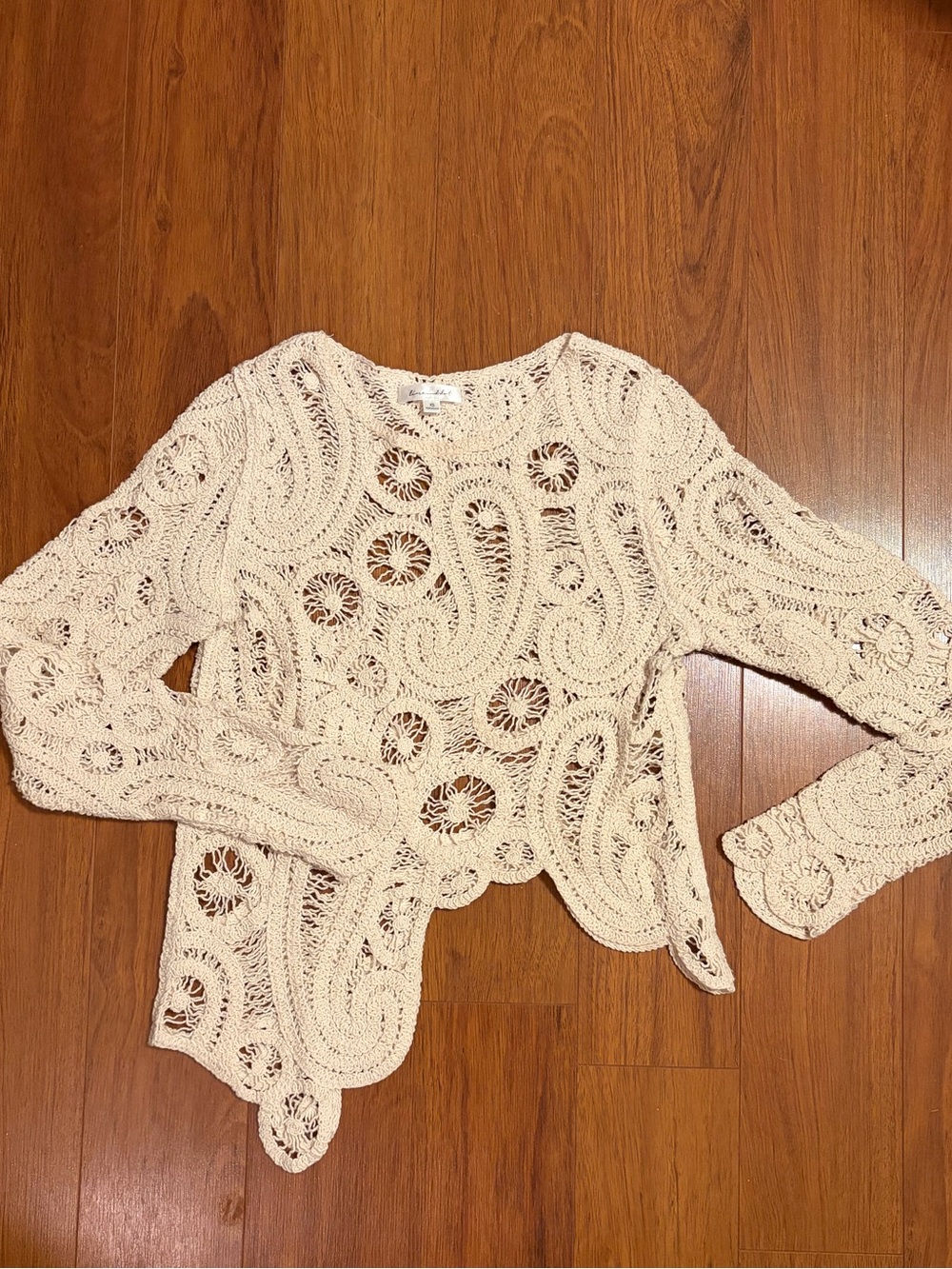 Line & Dot Cream Paisley Crochet Long Sleeve Top